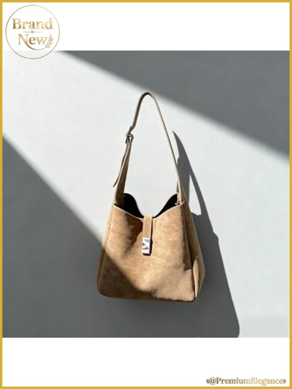 Faux Suede Slouchy Hobo Shoulder Bag with Buckle Closure, Retro Purse